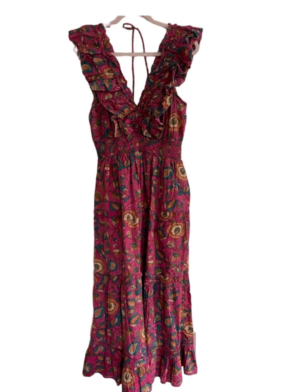 House of Harlow 1960 Pink Floral Maxi Dress with Teal and Orange Accents